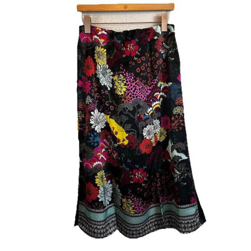 ALICE + OLIVIA‎ Skirt Athena Floral Print Crepe Midi Career Boho Artsy SZ 10